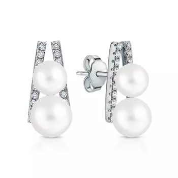 Серебряные серьги с жемчугами и фианитами