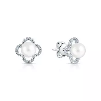 Серебряные серьги с жемчугами и фианитами