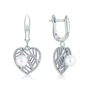 Серебряные серьги с жемчугами и фианитами