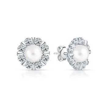 Серебряные серьги с жемчугами и фианитами