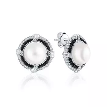 Серебряные серьги с жемчугом, алпанитом и шпинелями природными