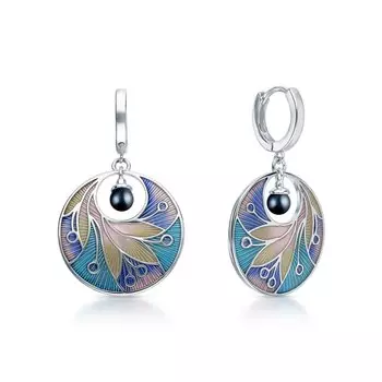 Серебряные серьги с жемчугом, эмалью и алпанитом