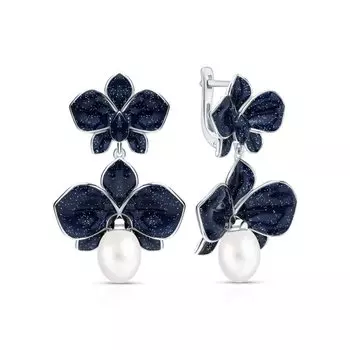 Серебряные серьги с жемчугом и эмалью