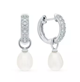 Серебряные серьги с жемчугом и фианитами