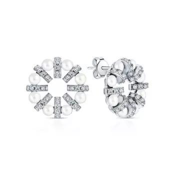 Серебряные серьги с жемчугом и фианитами