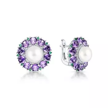 Серебряные серьги с жемчугом и фианитами