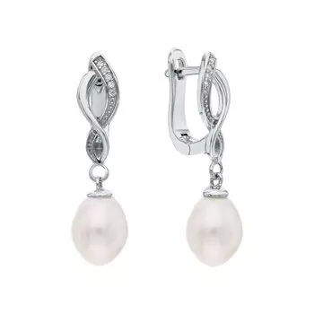 Серебряные серьги с жемчугом и фианитами