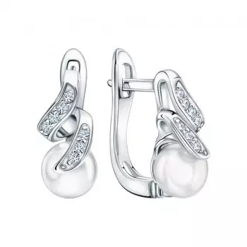 Серебряные серьги с жемчугом и фианитами