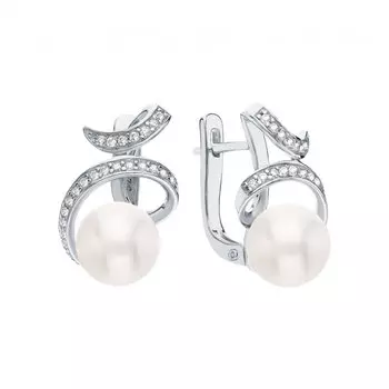 Серебряные серьги с жемчугом и фианитами