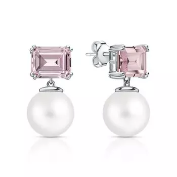 Серебряные серьги с жемчугом и фианитами