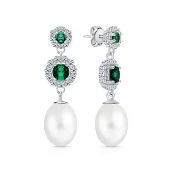 Серебряные серьги с жемчугом и фианитами