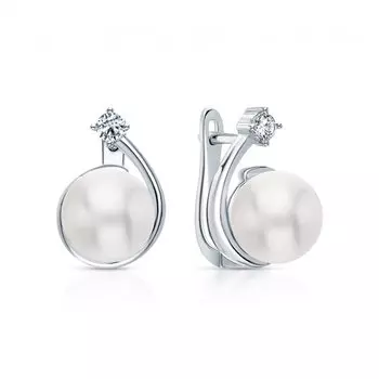Серебряные серьги с жемчугом и фианитами