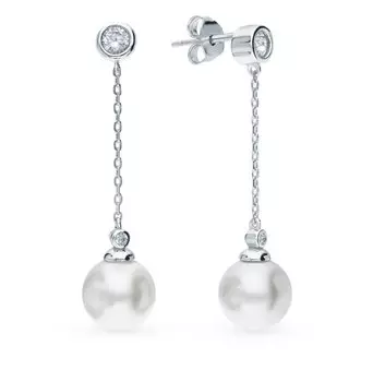 Серебряные серьги с жемчугом и фианитами