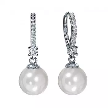 Серебряные серьги с жемчугом и фианитами
