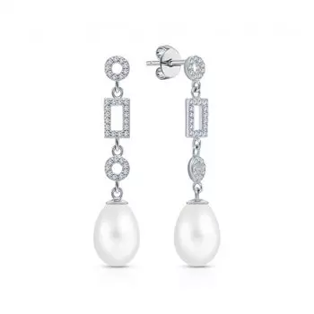 Серебряные серьги с жемчугом и фианитами