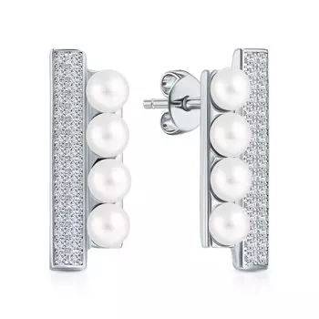 Серебряные серьги с жемчугом и фианитами