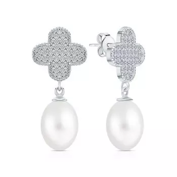 Серебряные серьги с жемчугом и фианитами