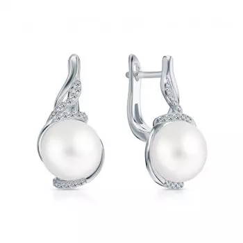 Серебряные серьги с жемчугом и фианитами