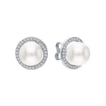 Серебряные серьги с жемчугом и фианитами