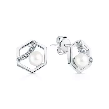 Серебряные серьги с жемчугом и фианитами