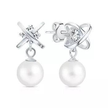 Серебряные серьги с жемчугом и фианитами