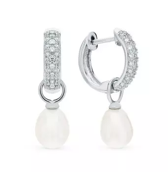 Серебряные серьги с жемчугом и фианитами