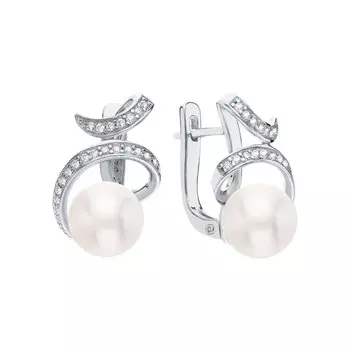 Серебряные серьги с жемчугом и фианитами
