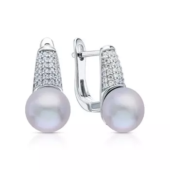 Серебряные серьги с жемчугом и фианитами