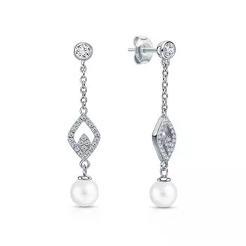 Серебряные серьги с жемчугом и фианитами