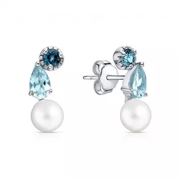 Серебряные серьги с жемчугом и топазами