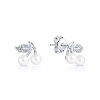 Серебряные серьги с жемчугом синтетическим и фианитами