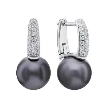 Серебряные серьги с жемчугом синтетическим и фианитами