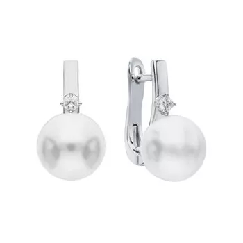 Серебряные серьги с жемчугом синтетическим и фианитами