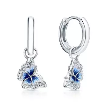 Серебряные серьги-трансформеры с эмалью и фианитами