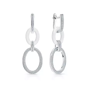 Серебряные серьги-трансформеры с фианитами и керамикой