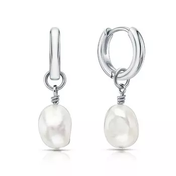 Серебряные серьги-трансформеры с жемчугом