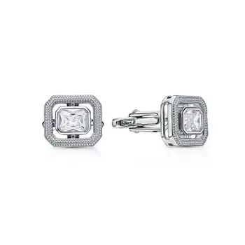 Серебряные запонки с фианитами