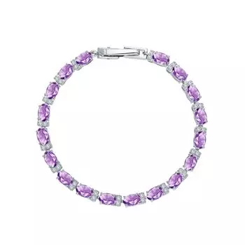 Серебряный браслет с аметистами природными и фианитами