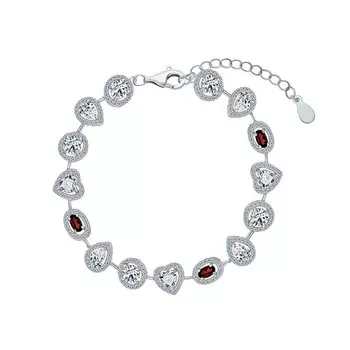 Серебряный браслет с фианитами и гранатами природными