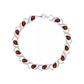 Серебряный браслет с фианитами и гранатами природными