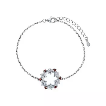 Серебряный браслет с фианитами и гранатами природными