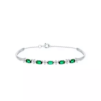 Серебряный браслет с фианитами и изумрудами природными