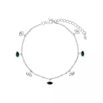 Серебряный браслет с фианитами и малахитом