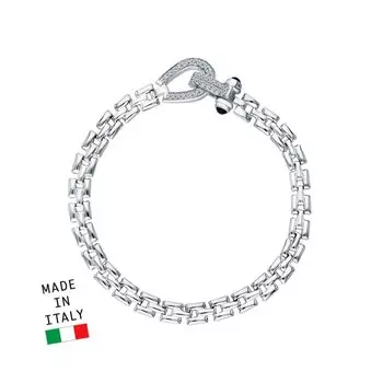 Серебряный браслет с фианитами и ониксом природным