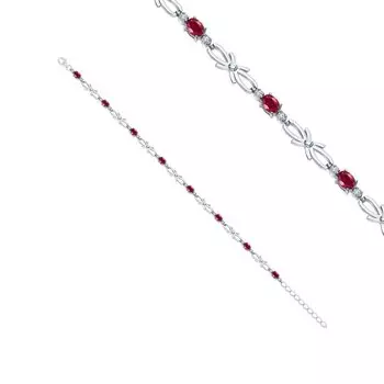Серебряный браслет с фианитами и рубинами природными