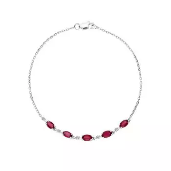 Серебряный браслет с фианитами и рубинами природными