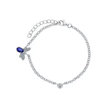 Серебряный браслет с фианитами и сапфирами природными