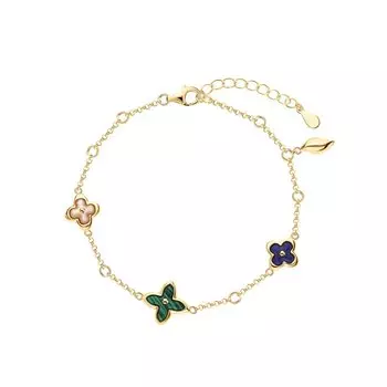 Серебряный браслет с синтетическим лазуритом, перламутром природным и малахитом синтетическим