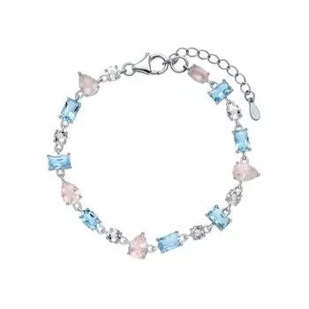 Серебряный браслет с топазами природными и кварцами природными