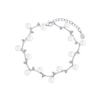 Серебряный браслет с жемчугом и фианитами